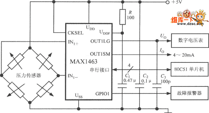 MAX1463构成的高压力检测系统电路图