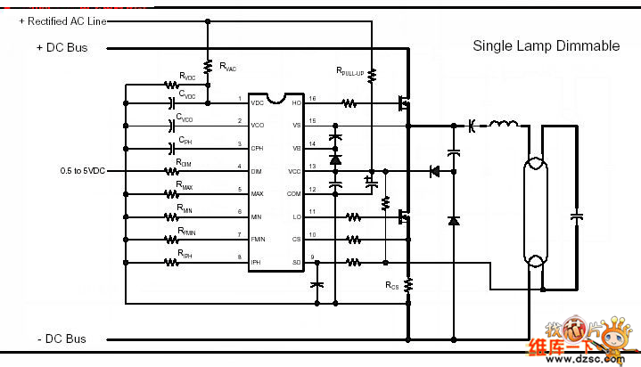 IR2159可调光集成电路电子镇流器电路图