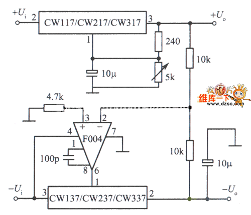 正、负输出电压跟踪的集成稳压电源电路图
