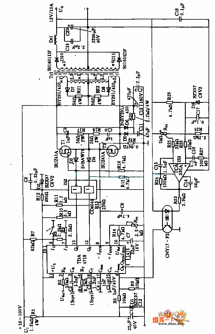 80v—12v／10A直流电压变换器电路图二