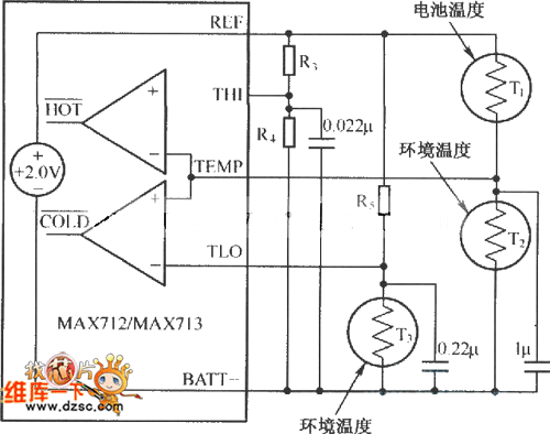 MAX712/MAX713的温度控制典型电路图