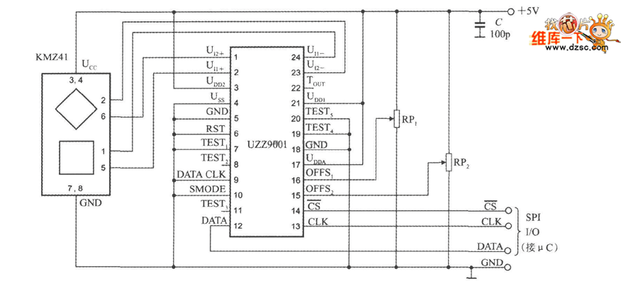 数字输出式角度传感器信号调理器应用电路图