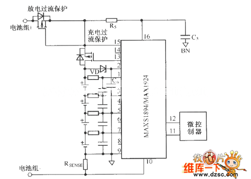 利用MAX1894/MAX1924组成的没有预充电功能的典型应用电路图