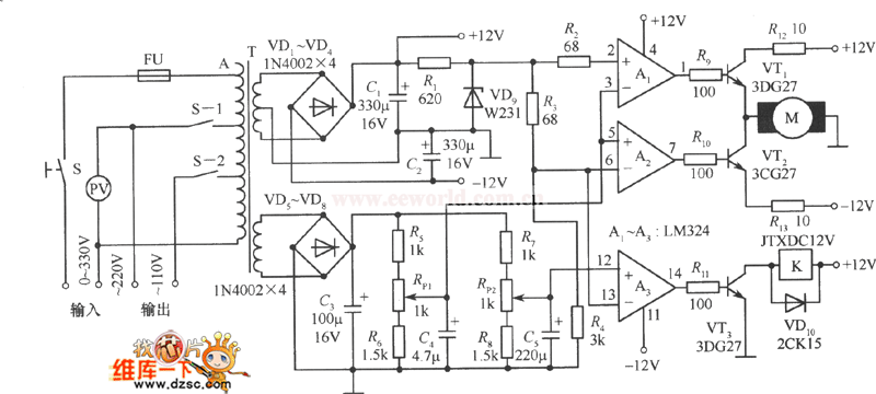 TXDl742连续调节的全自动交流稳压器电路图