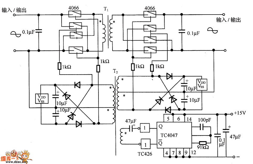 变压器耦合型双极性输入电压／电流隔离放大器电路图