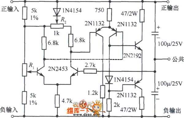 ±5～25V双极性稳压电源电路图