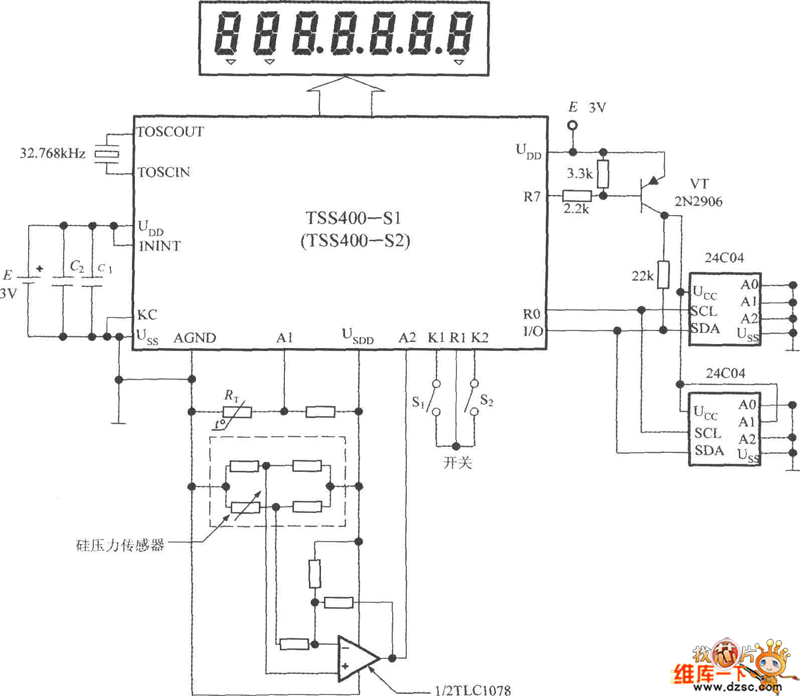 低功耗可编程传感器信号处理器TSS400-S1／S2的典型应用电路图电路图