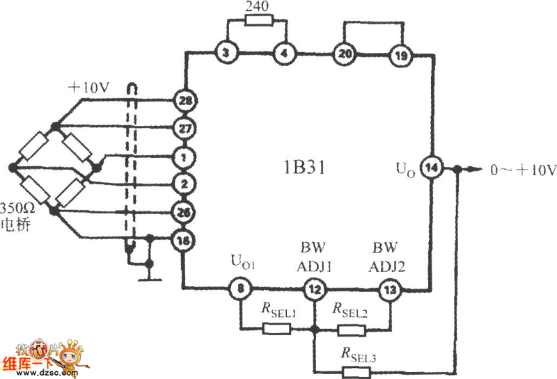 利用电阻来提高截止频率（宽带应变信号调理器1B31）电路图
