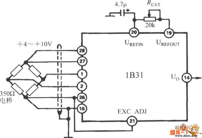 降低激励电压的（宽带应变信号调理器1B31）电路图