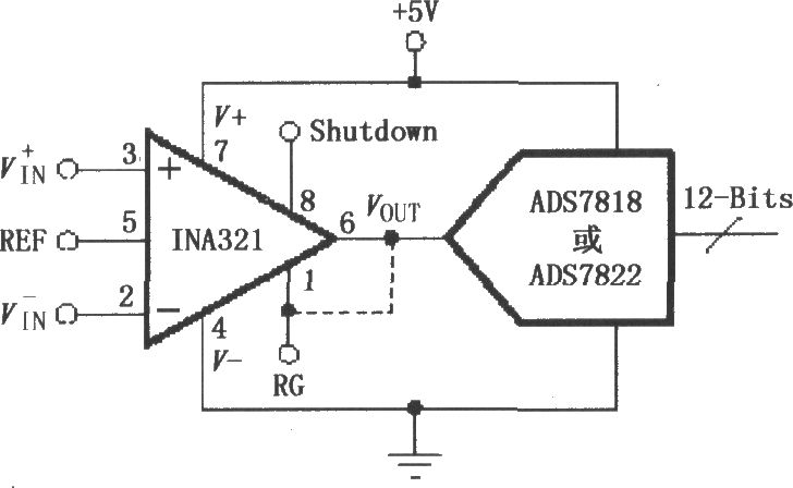INA321／322构成的直接驱动电容性输入的A／D变换器电路图