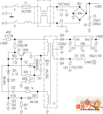 ATX开关电源辅助电源的维修电路图