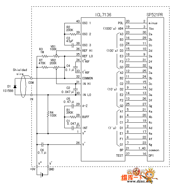 用7136制作LCD数显温度计电路图