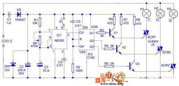 七彩循环装饰灯电路图