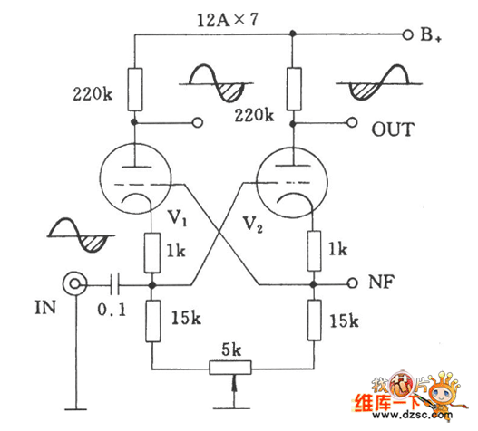 电子管差分式共栅倒相电路图