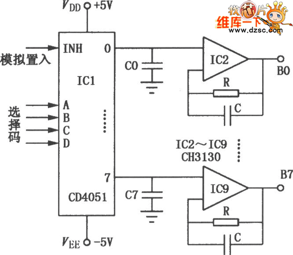 CD4051与CH3130多通道解调器电路图