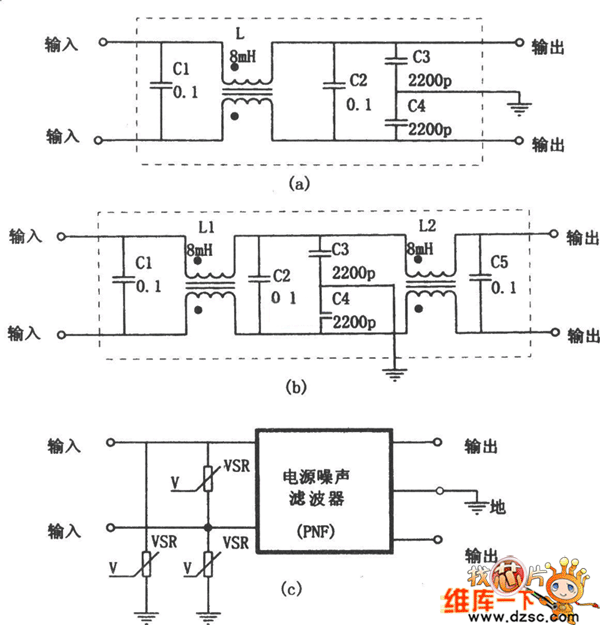 电源噪声滤波器应用电路图