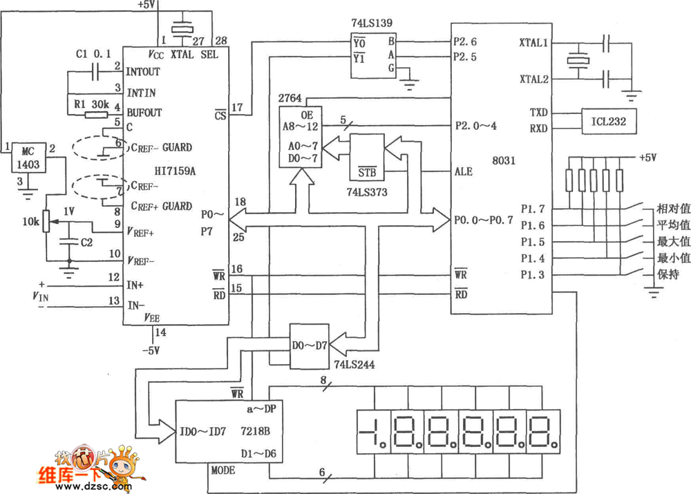 HI7159A和8031单片机构成的智能化数字电压表电路图