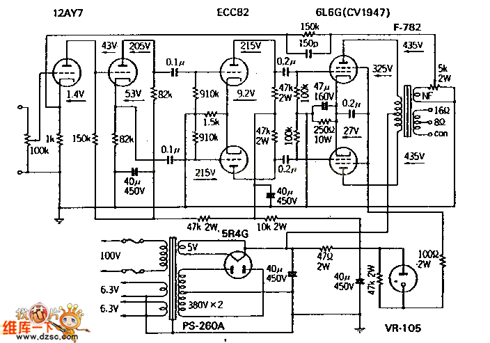 12ay7+ecc82+6l6推挽电路图