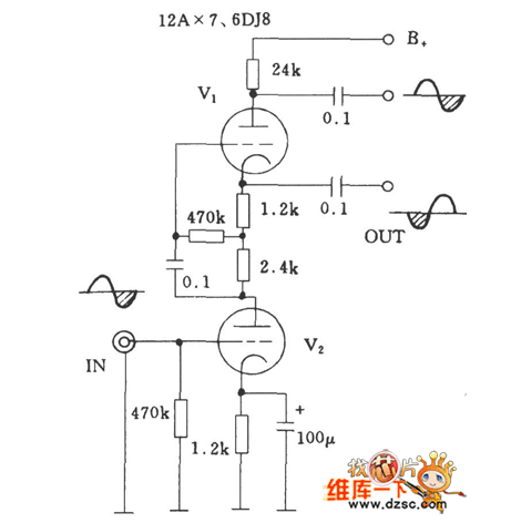 srpp电子管共栅极倒相电路图