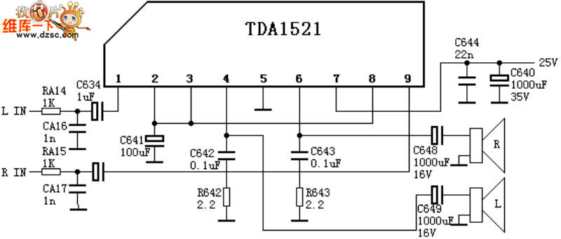TDA1521彩色电视机常用伴音电路图
