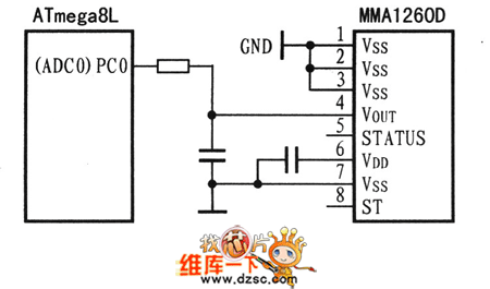 MMA1260D与ATmega8L的接口电路图