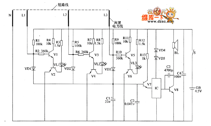 农田排灌线路防盗报警器电路图一