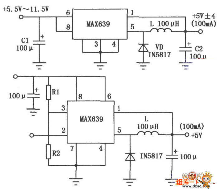固定／可调输出的MAX639系列多功能开关集成稳压器电路图