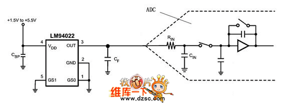 lm94022与adc接口电路图