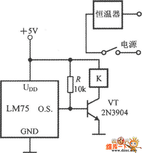 智能温度传感器LM75组成的恒温控制器电路图