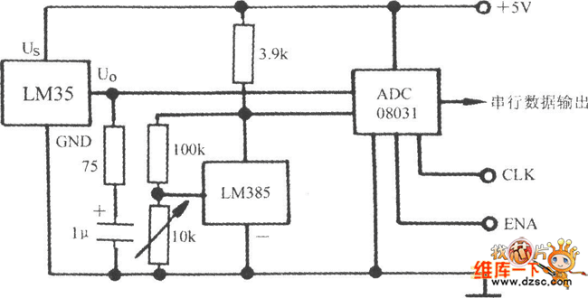 电压输出式集成温度传感器LM35电路图