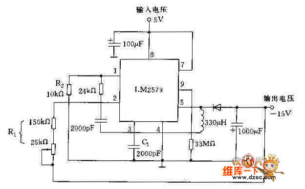 采用LM2579构成+15V/-15V的DC/DC变换器电路图
