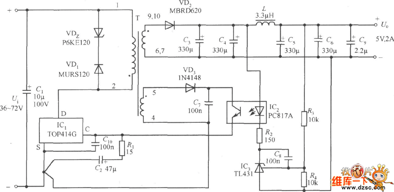 5V/2A隔离式开关电源电路图
