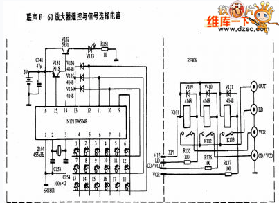 联声F-60放大器遥控与信号选择电路图