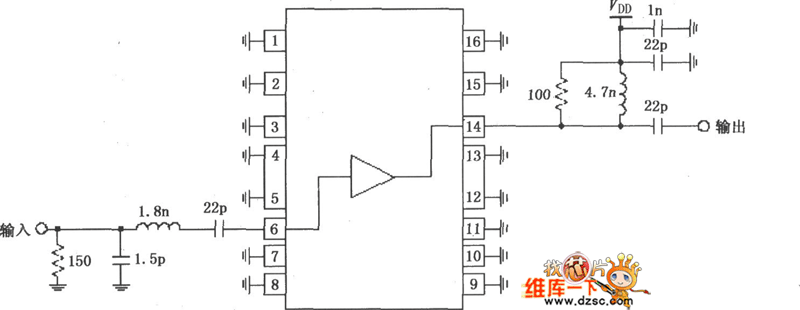 RF2320构成的1930～1990MHz窄带线性放大电路图