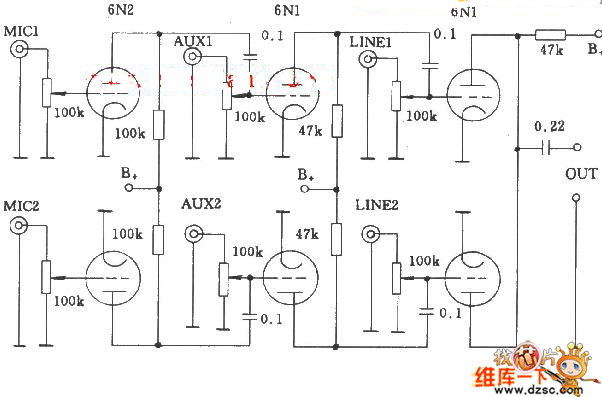 电子管多路音频混合电路图二