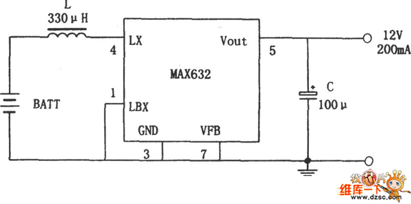 用MAX632组成的高效升压稳压电源电路图