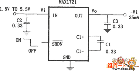 MAX1721构成的微型极性反转电源电路图