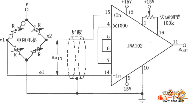 INA102电阻电桥差分放大器电路图