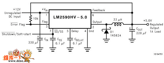 LM2590应用电路图(输入12V,输出5v)