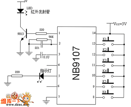 nb9107红外遥控发射电路原理图