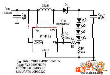 PT4102应用单节锂电池电路图