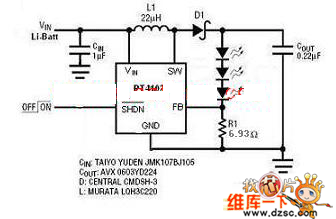 PT4102的驱动3颗白光LED电路图