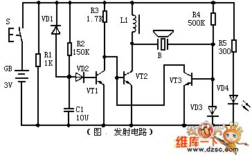 超声波遥控电扇变速器的发射电路图