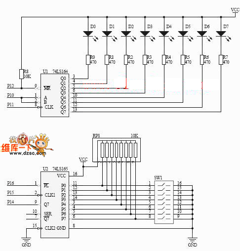 74LS164静态显示接口电路图