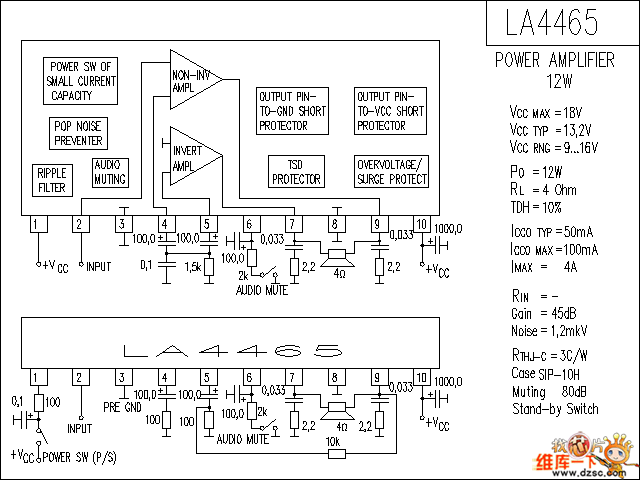 LA4465 音响IC电路图