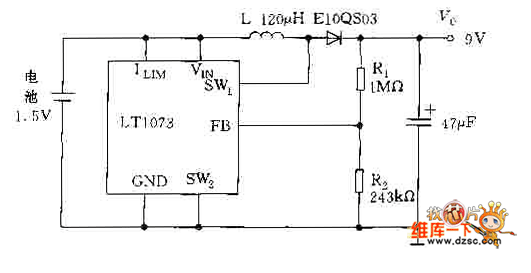 采用LT1073构成的升压电路图