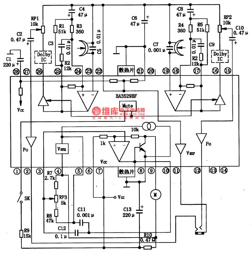 BA3529BF单片立体声放音集成电路图