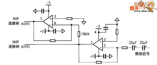AD50单端信号转换成差分信号电路图