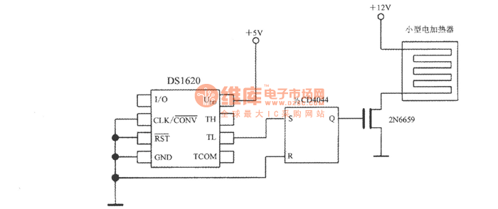 由带三线串行接口智能温度传感器DS1620构成的小型电加热器的控温电路