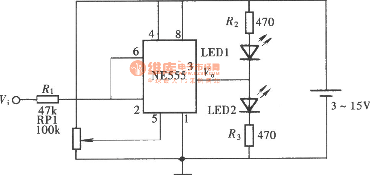 用NE555电路组成的发光显示型逻辑笔